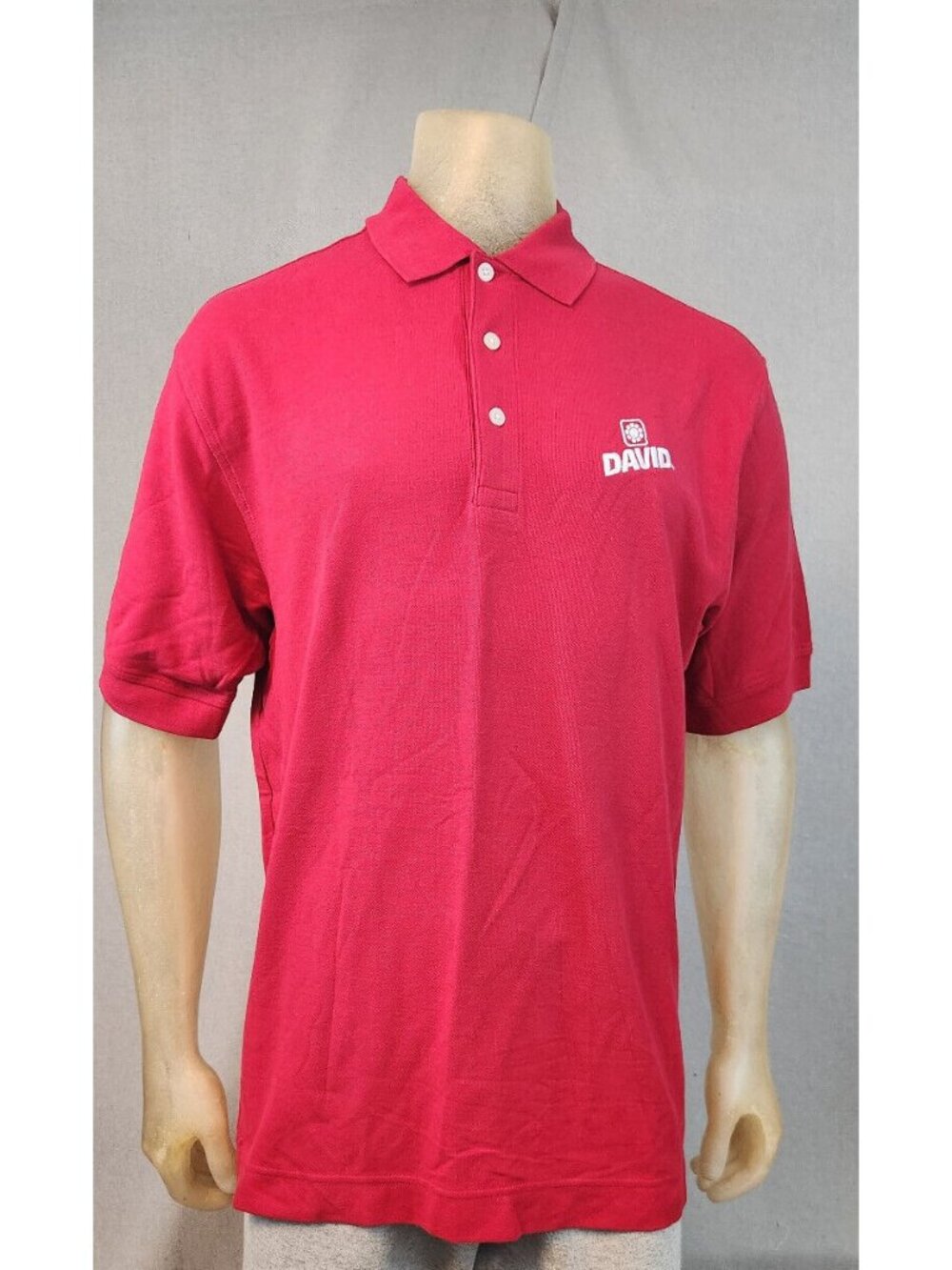 Devon & Jones MEDIUM David Brand Red Collared Short Sleeve Polo Shirt Top